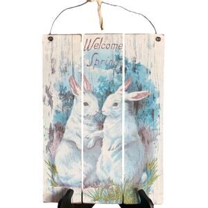 Primitive Designs By Kathy Welcome Spring Easter Bunnies Wood Sign